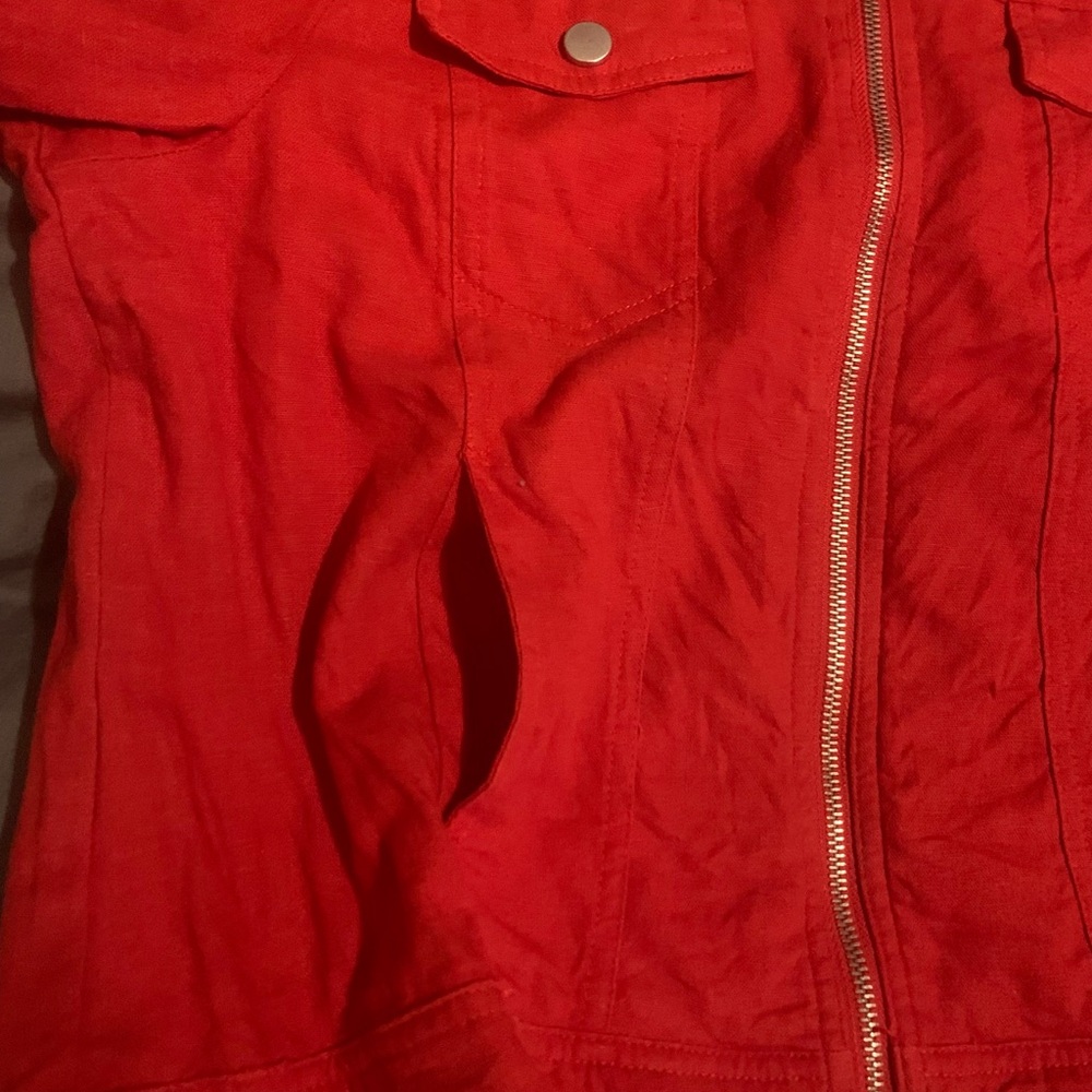 Rachel Zoe Red Zip-Up Linen Casual Utility Style Jacket Sz Large (never worn) - Picture 7 of 14